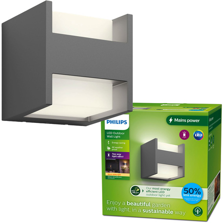 Zahradní nástěnná LED lampa ARBOUR 3,8W 2700K Warm IP44 Up-Down Anthracite PHILIPS