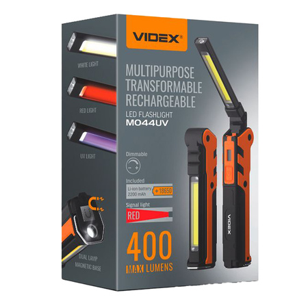 Dobíjecí ruční svítilna LED 5W 400lm 5 režimů UV stmívání Videx