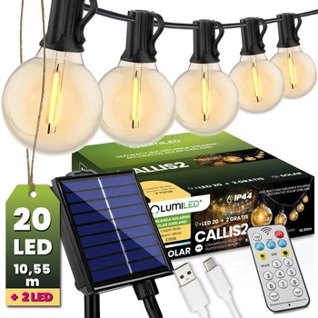 Solar Garden Girland 20x LED okrasné koule 10,55 m 2700K Warm + dálkové ovládání CALLIS2 LUMILED