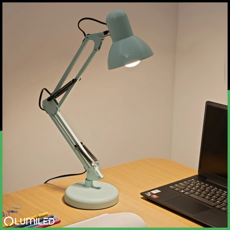 Stolní kreslící lampa E27 TOBI Pastelově modrá Lumiled + držák na desku