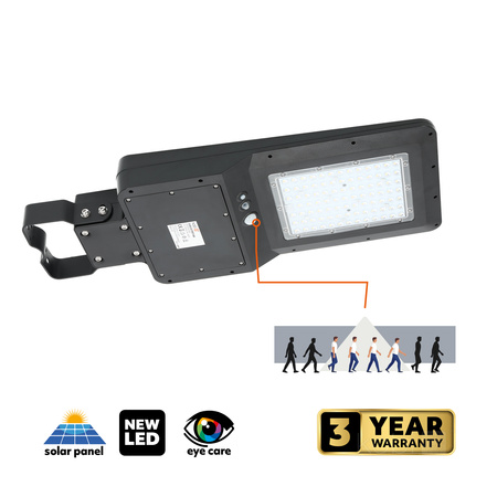 Solární LED průmyslová pouliční lampa 40W 6000lm 4000K neutrální se senzorem pohybu a soumraku IP65 černá ulice Kobi