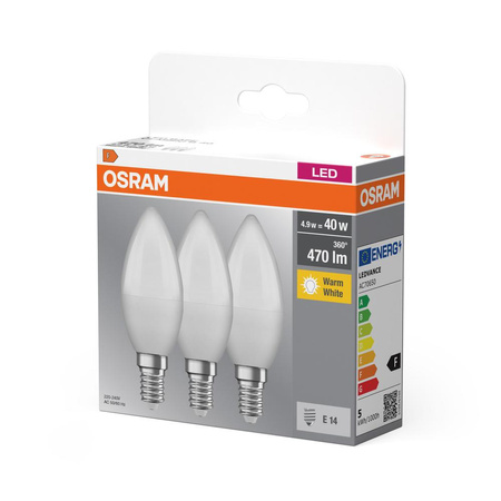 3x LED žárovka E14 B37 4,9W = 40W 470lm 2700K teplá bílá 200° OSRAM