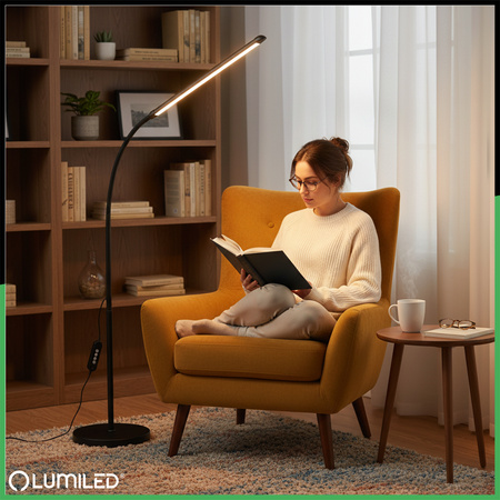 LED 14W CCT stmívatelná stojací lampa s nastavitelnou výškou LONGA 2 černá LUMILED