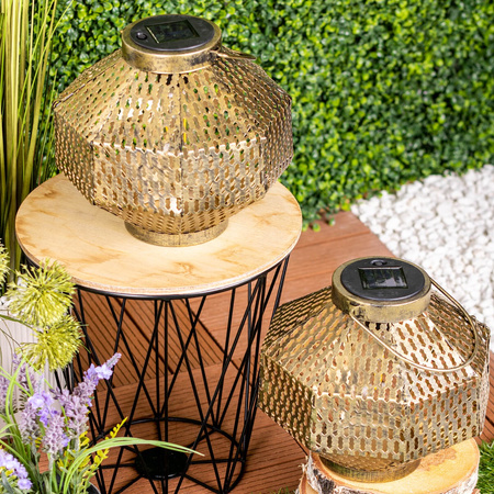 LED solární lampa Lucerna zahradní vlákno LANTERN závěsná kovová měď