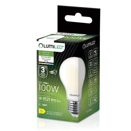 6x LED žárovka E27 A60 11W = 100W 1521lm 4000K neutrální bílá 360° FILAMENT LUMILED