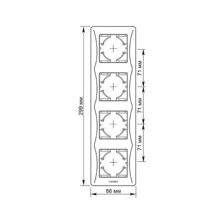 Horizontální rámeček pro čtyřzásuvkové nástěnné zásuvky Černá BINERA VIDEX