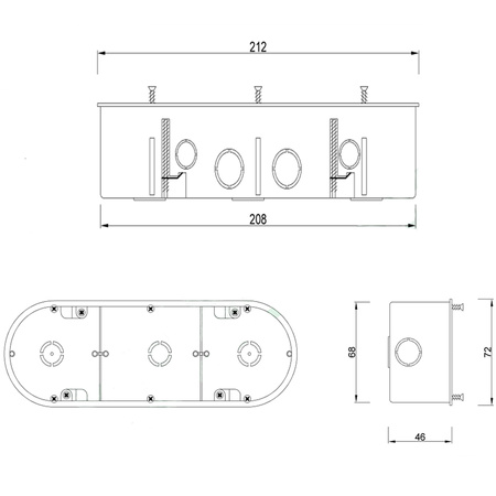 Trojitá zapuštěná koncová krabice s montážními šrouby PK60 pro sádrokartonové desky F-ELEKTRO
