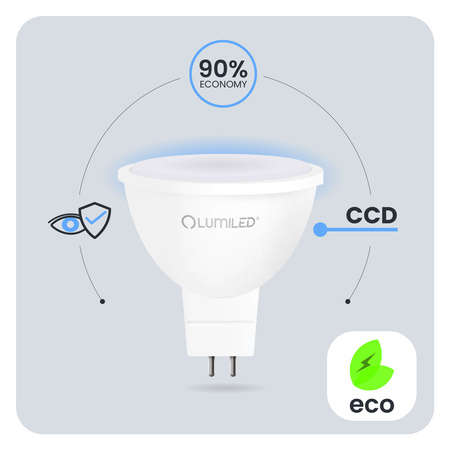 10x Žárovka LED GU5.3, MR16 8W = 80W 720lm 6500K Studená bílá 120° 12V LUMILED