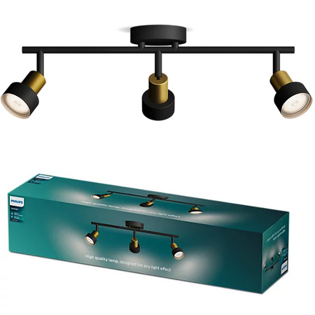 Reflektorové stropní svítidlo 3x GU10 černá-měděný vodič Philips