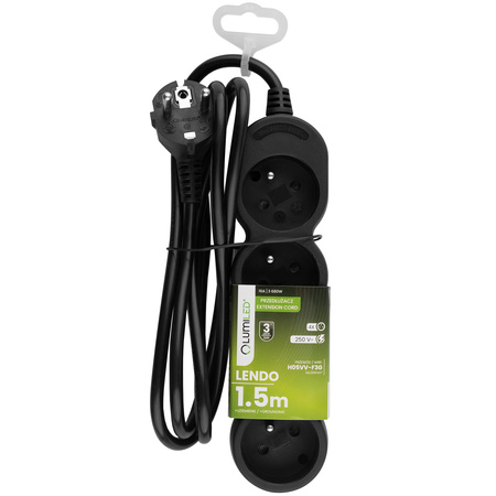 Síťový prodlužovací kabel Uzemněný napájecí pásek 4 zásuvky 1,5 m Černý kabel Lendo Lumiled