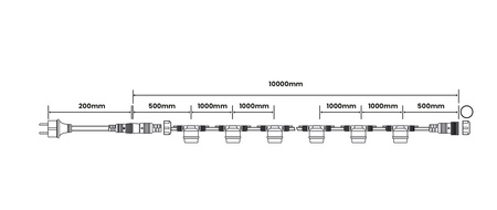 Venkovní řetěz 10m, 10x E27 Žárovky 1W 2700K NARCI LUMILED
