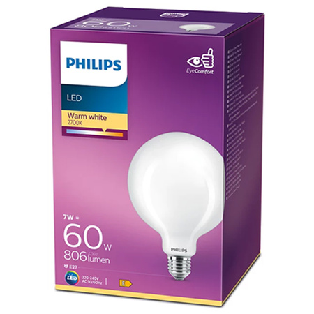 Globe E27 G120 LED žárovka 7W = 60W 806lm 2700K Teplá bílá Filament Milky PHILIPS