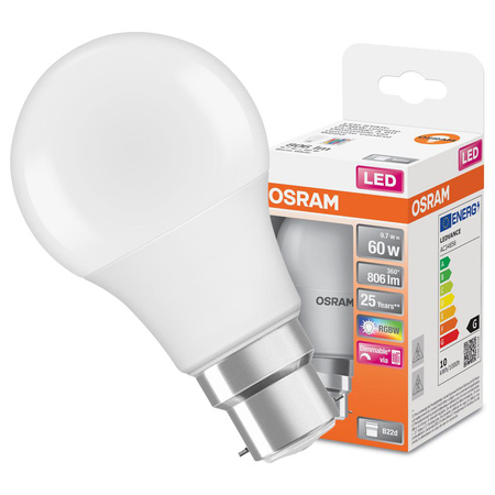 LED žárovka A60 B22d 9,7W = 60W 806lm 2700K RGBW 200° stmívatelná Pilot Retrofit Filament Osram