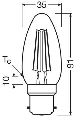 LED žárovka B35 svíčka B22d 4W = 40W 470lm 4000K neutrální bílá 300° Retrofit Filament CLASSIC Osram