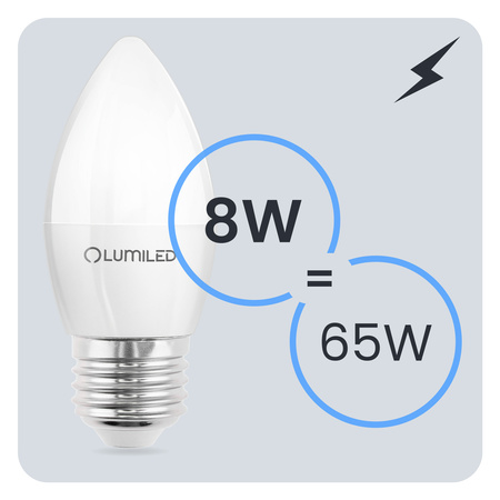 6x LED E14 CANDLE 8W = 60W 6500K studená bílá CCD LUMILED žárovka