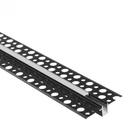 Hliníkový LED profil pro sádrokarton REGIPS Zapuštěný pod omítku Černý 2m s matným difuzorem pro LED pásky + krytky Ecolight řady GPW