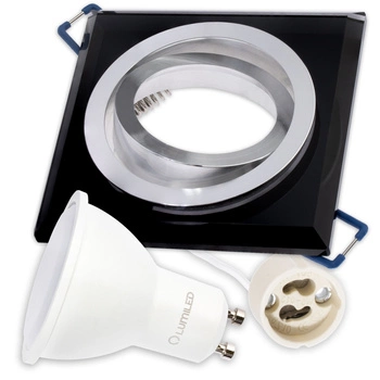 Skleněné Halogenové svítidlo, Nastavitelná Čtvercová Černá ARIAN + LED GU10 6W 4000K LUMILED