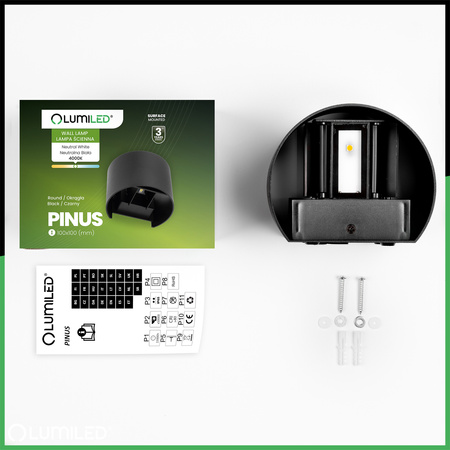 Zahradní nástěnná lampa 2x 3W, nastavitelné nahoru a dolů 4000K Černá PINUS LUMILED