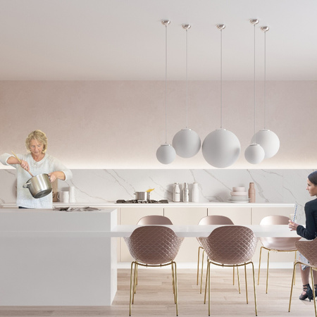 UGO E27 Závěsné stropní svítidlo s převislým skleněným stínidlem Sphere 30cm Classic Silver and White SOLLUX