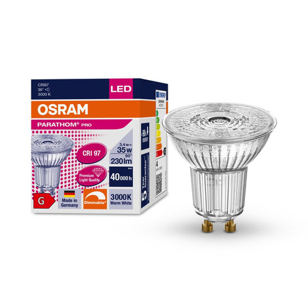 LED PAR16 reflektor GU10 3,4W = 35W 230lm 3000K teplá bílá 36° CRI97 Stmívatelný PARATHOM PRO Osram