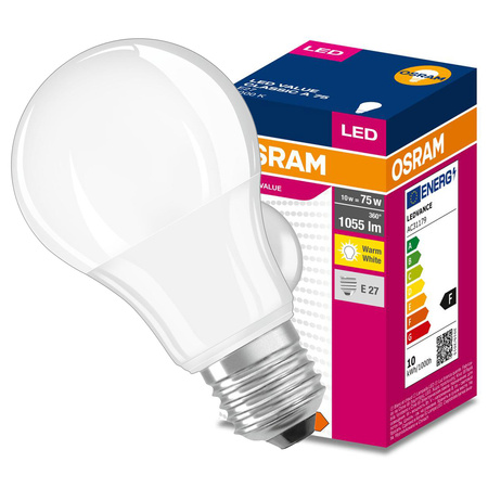 LED žárovka A60 E27 10W = 75W 1055lm 3000K Warm 200° VALUE CLASSIC Osram