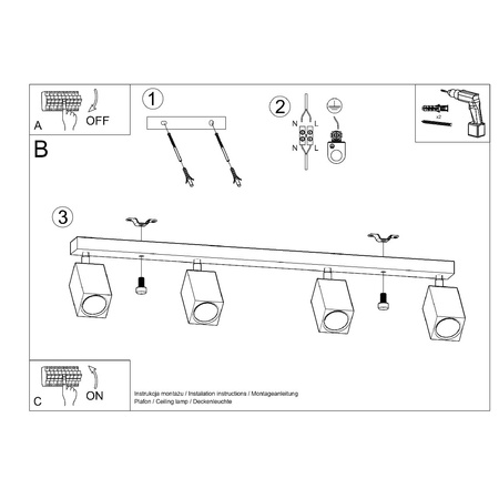 Stropní svítidlo KEKE 4xGU10 Reflektorové halogenové svítidlo 80cm Dub SOLLUX