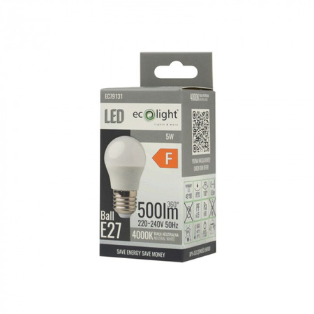 LED žárovka Ball P45 E27 5W 450lm 4000K Neutral Ecolight