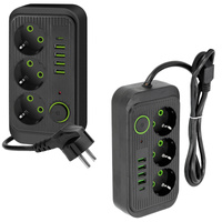 KOBI LINEA PRO Prodlužovací kabel 3x230V 1,5 m Uzemnění, spínač a 5xUSB černý