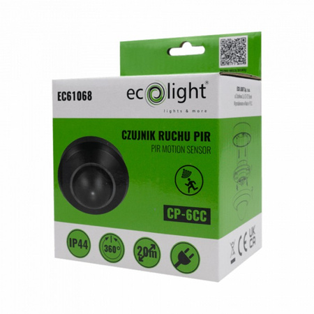 PIR senzor pohybu a soumraku IP44 skrytý / povrchový černý 20m 360° CP Ecolight