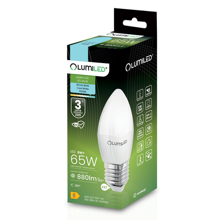 6x LED E14 CANDLE 8W = 60W 6500K studená bílá CCD LUMILED žárovka