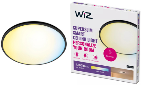Plafond LED stropní svítidlo pro povrchovou montáž 14W CCT černé kulaté SMART WiFi WiZ