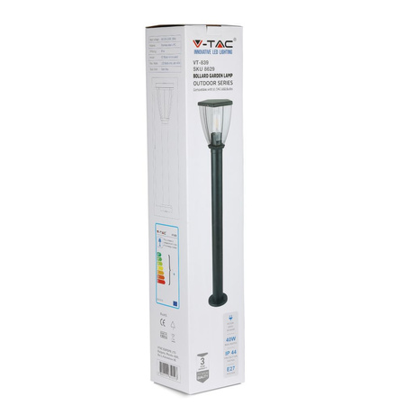 Stožár zahradní lampy 80 cm E27 průhledné stínidlo černé VT-839 V-TAC