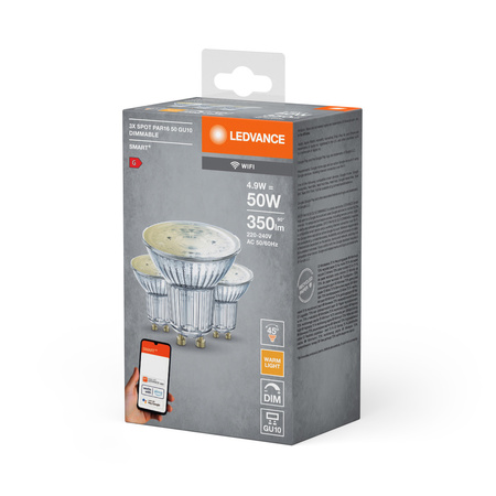 3x LED žárovka GU10 5W 350lm 2700K Teplá bílá LEDVANCE SMART WiFi Stmívatelné
