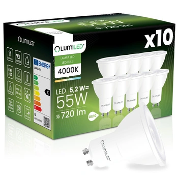 10x LED žárovka GU10 s reflektorem PAR16 5,2W = 55W 720LM 4000K neutrální bílá 38° LUMILED
