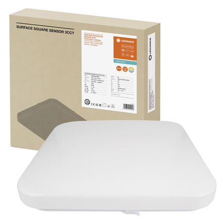 LED panelové stropní svítidlo 24W 2000lm 3000K - 4000K - 5000K CCT s Twilight Motion Sensor Povrchová montáž bílá 33x33cm Povrch Ledvance