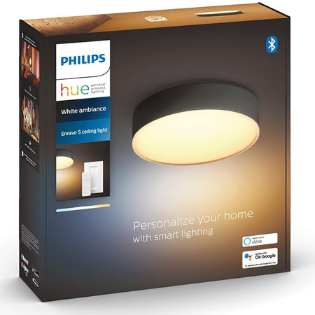 LED stropní plafon Enrave Black 9,5W 26cm CCT PHILIPS HUE Bluetooth + stmívač