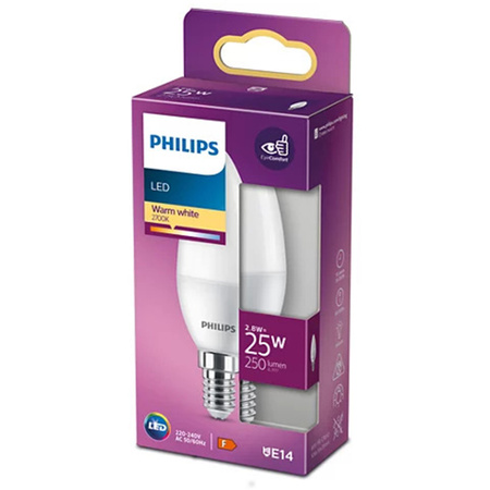 LED žárovka na svíčku E14 B35 2.8W = 25W 250lm 2700K Teplá bílá PHILIPS