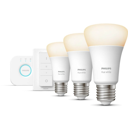 3PAK LED žárovka E27 A60 9,5W 2700K Warm PHILIPS HUE White Bluetooth Zigbee + Hue Bridge + stmívač