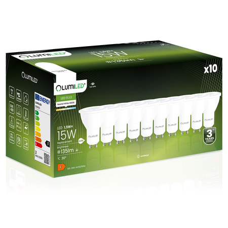 10x Žárovka LED GU10, 1.5W = 15W 135lm Neutrální bílá 4000K 36° LUMILED