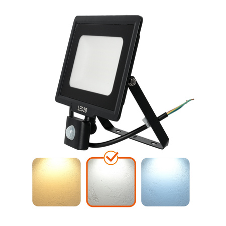 Venkovní LED reflektor Zahrada 50W 4250lm 4000K Neutrální 120° se senzorem pohybu a soumraku IP65 Černá MHC Kobi