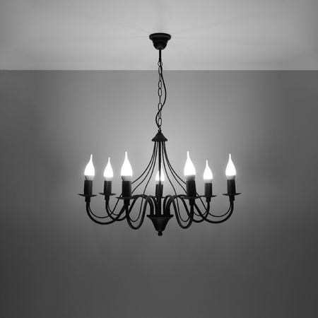 MINERWA Závěsné stropní svítidlo 7 7xE14 Tradiční lustr černý SOLLUX