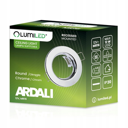 Halogenová Podhledové svítidlo GU10, MR16 Stálá Kulatá Chrom Plech ARDALI LUMILED