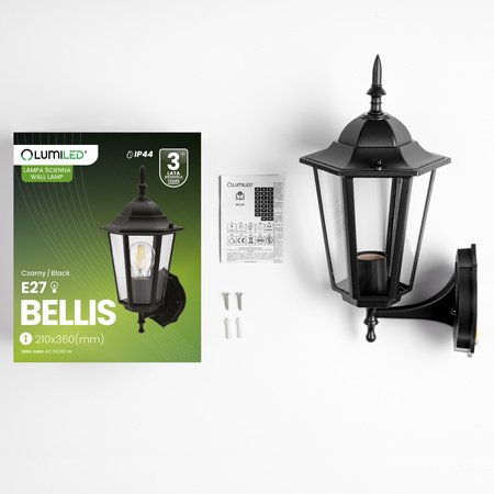 Zahradní nástěnná lampa lucerna E27, Černá BELLIS LUMILED