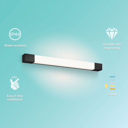 LED Světlo nad Zrcadlo 10W 1500lm 2700K 62cm IP44 Černá Rover Philips