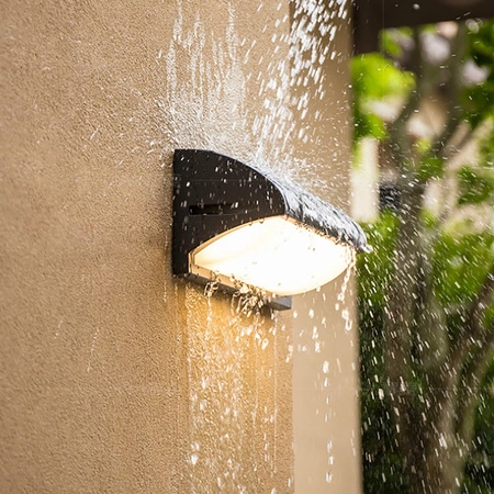 Zahradní lampa E27 DRACO Černá nástěnná lampa s pohybem a soumrakovým senzorem