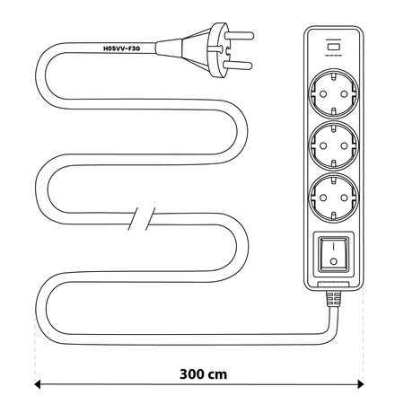 Síťový prodlužovací kabel Uzemněný napájecí pásek 3 zásuvky 3m Vypínač bílý USB + USB-C kabel ELGER Lumiled