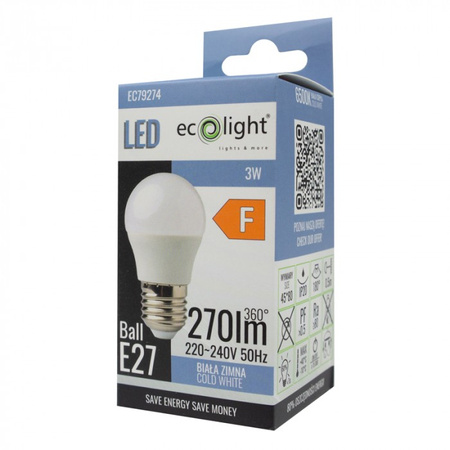 LED žárovka P45 E27 3W 270lm 6500K studená bílá Ecolight