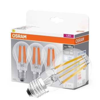 3x LED žárovka E27 A60 CL 11W = 100W 1521lm 4000K Neutrální bila 300° vlákno OSRAM BASE