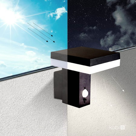 Solární zahradní lampa Venkovní nástěnná lampa 6W 370lm 4000K Neutrální IP44 Černá Solaris Kobi