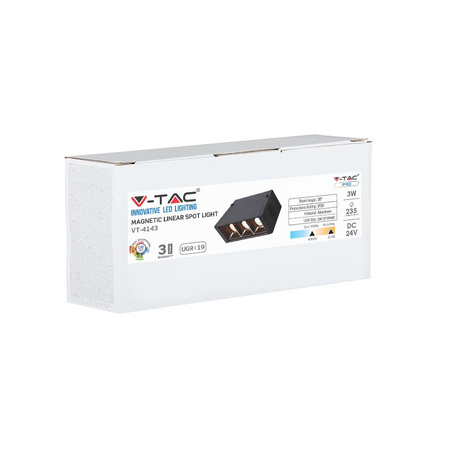 LED pásový reflektor 3x1W 3000K Černá SMD IP20 magnetický systém 24V VT-4143 V-TAC